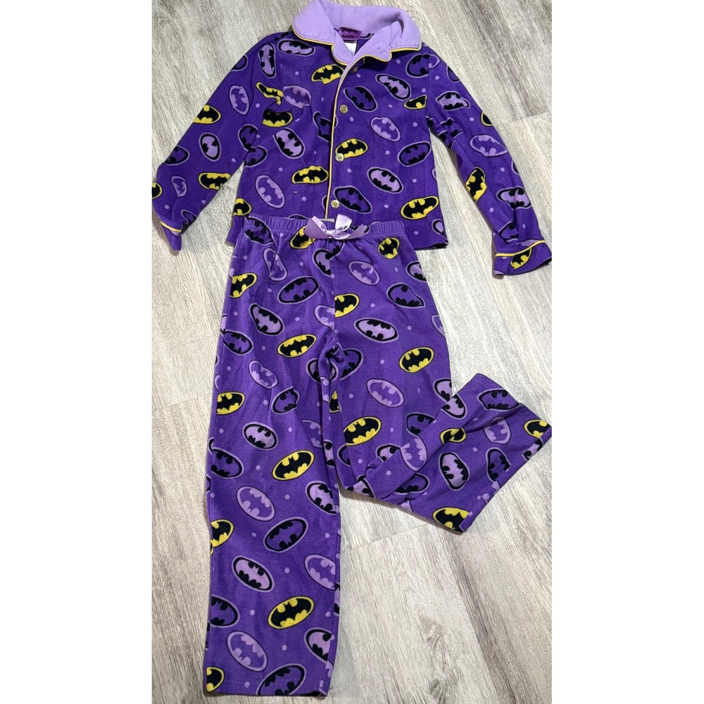 Batgirl Girls Purple Fleece Pajama Set 2 Piece M 7/8 DC Comics Sleepwear